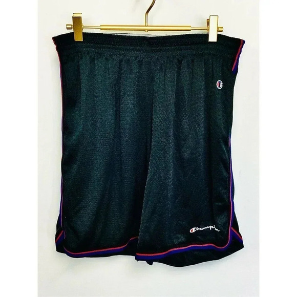 Vintage Champion Men's Black Blue Elastic Waist Jersey Athletic Shorts Medium - Picture 1 of 9